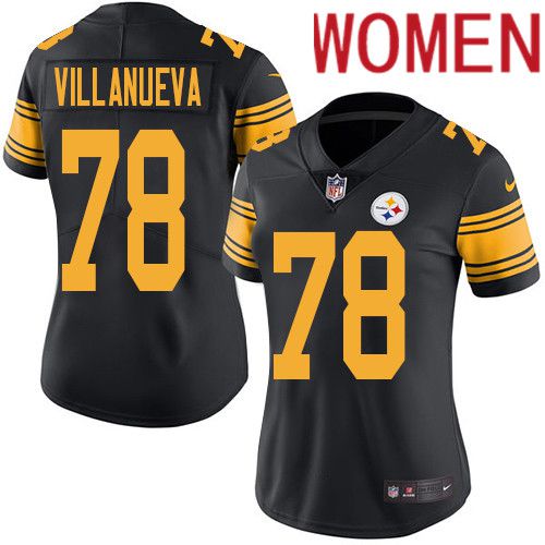 Women Pittsburgh Steelers #78 Alejandro Villanueva Nike Black Vapor Limited Rush NFL Jersey->women nfl jersey->Women Jersey